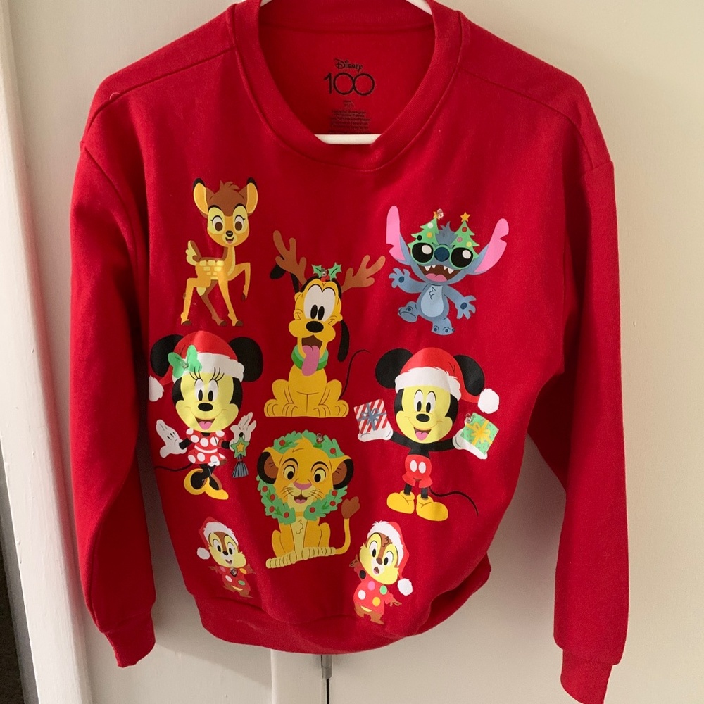 Disney 100 Mickey Holiday LIGHT UP Red Sweatshirt Christmas 2023 Size XS